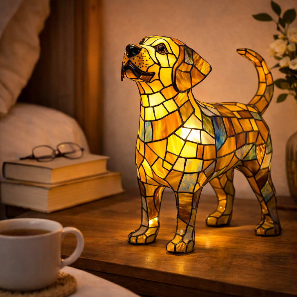 Tischlampe Hund Buntglas LED Nachtlicht Dekolampe Schlafzimmer