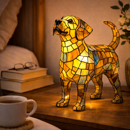 Tischlampe Hund Buntglas LED Nachtlicht Dekolampe Schlafzimmer