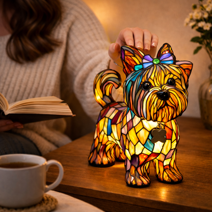 Tischlampe Hund Buntglas LED Nachtlicht Dekolampe Schlafzimmer