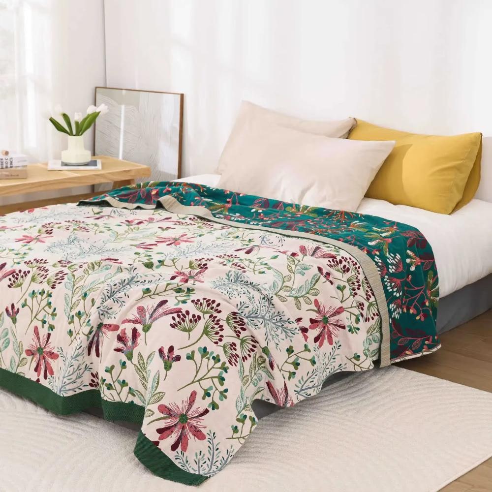 Throw Blanket Cotton Fluffy Decorative Floral Design - Image 1