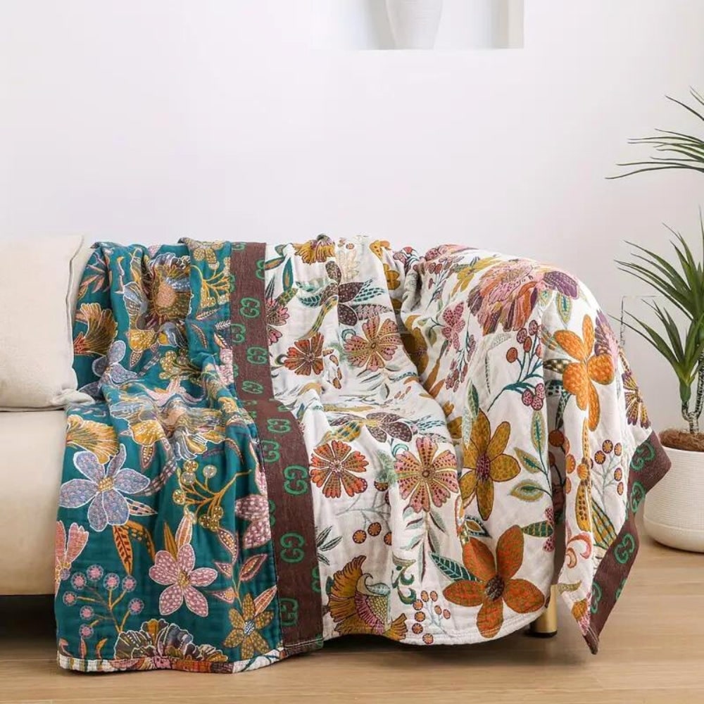Throw Reversible Cotton Blanket Floral Design - Image 2