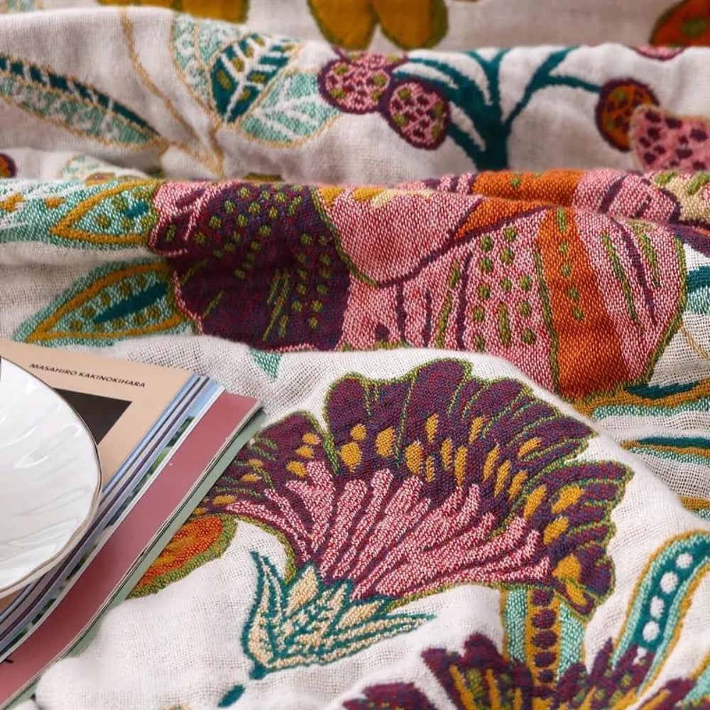 Throw Reversible Cotton Blanket Floral Design - Image 4