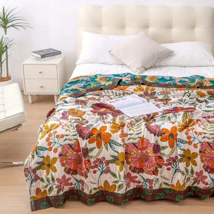 Throw Reversible Cotton Blanket Floral Design - Image 6