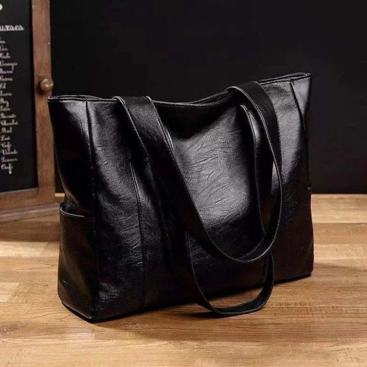 Tote Bag Faux Leather Shoulder Zip Pocket Work Handbag - Image 3