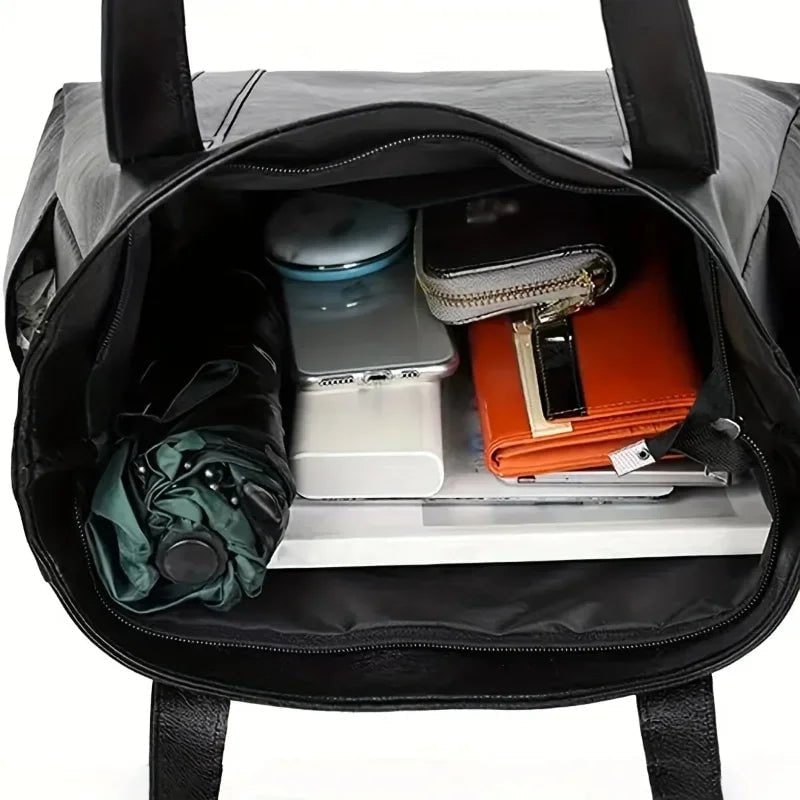 Tote Bag Faux Leather Shoulder Zip Pocket Work Handbag - Image 4