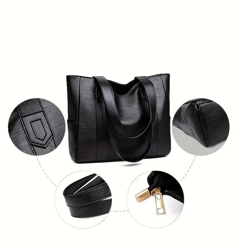 Tote Bag Faux Leather Shoulder Zip Pocket Work Handbag - Image 5
