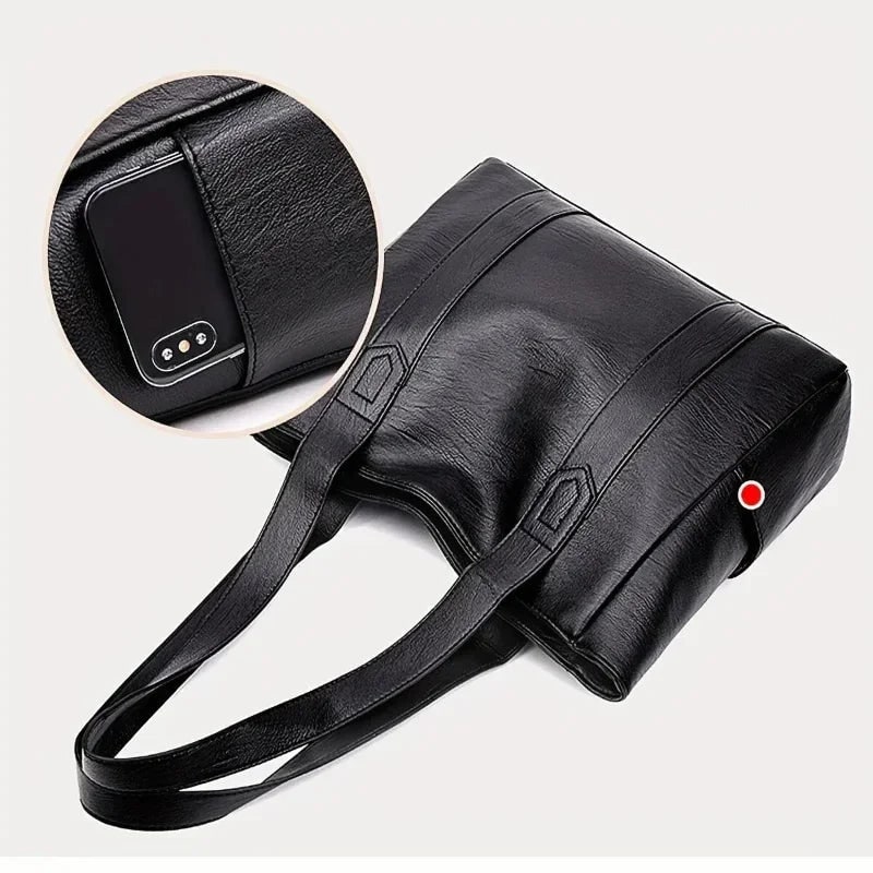 Tote Bag Faux Leather Shoulder Zip Pocket Work Handbag - Image 6