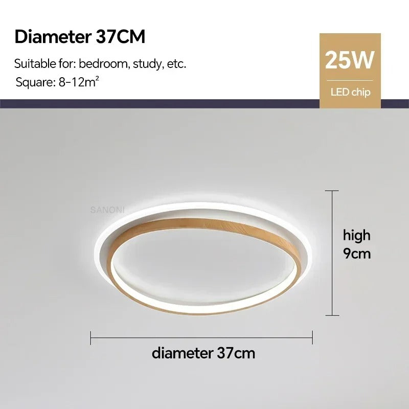 LED Modern Ceiling Lamp | Walnut & Gold Round Design