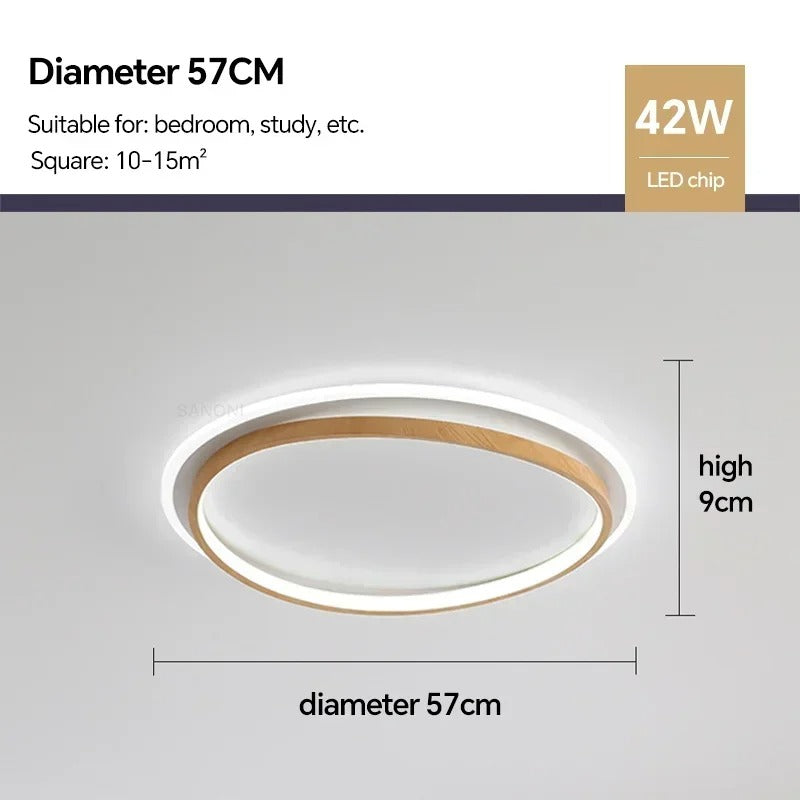 LED Modern Ceiling Lamp | Walnut & Gold Round Design