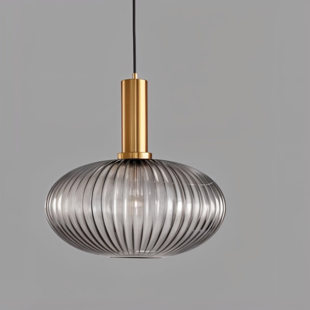 Ribbed Glass Pendant Light | Vintage Luxury with Brass Accents