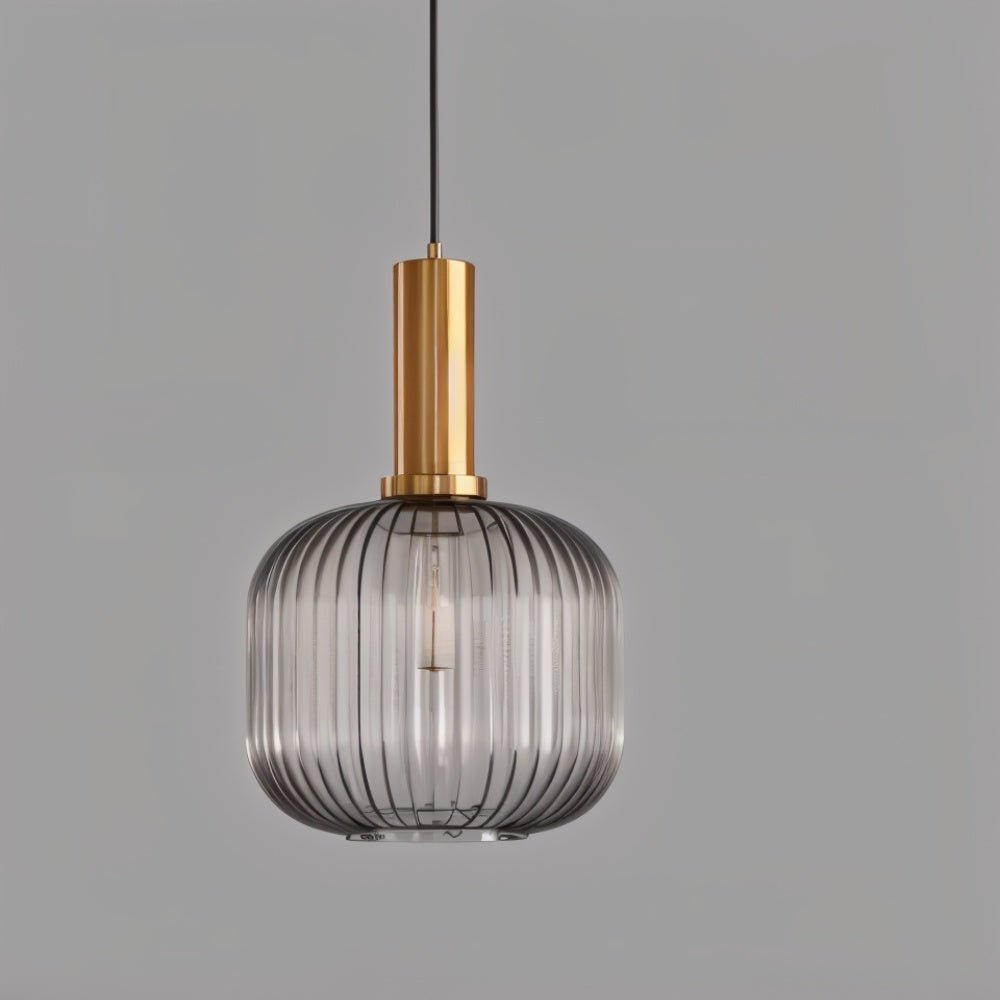 Ribbed Glass Pendant Light | Vintage Luxury with Brass Accents