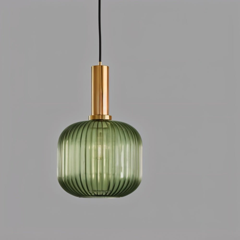 Ribbed Glass Pendant Light | Vintage Luxury with Brass Accents