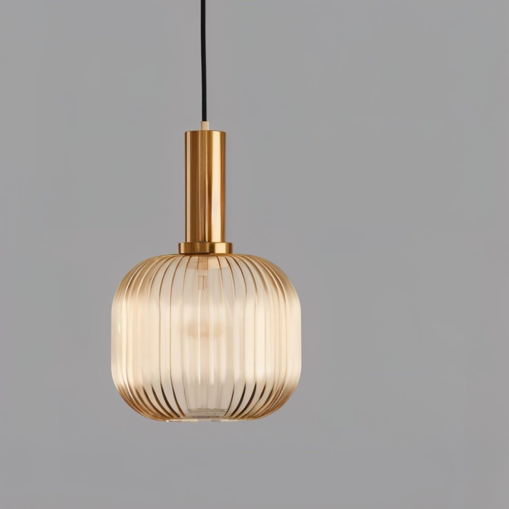 Ribbed Glass Pendant Light | Vintage Luxury with Brass Accents