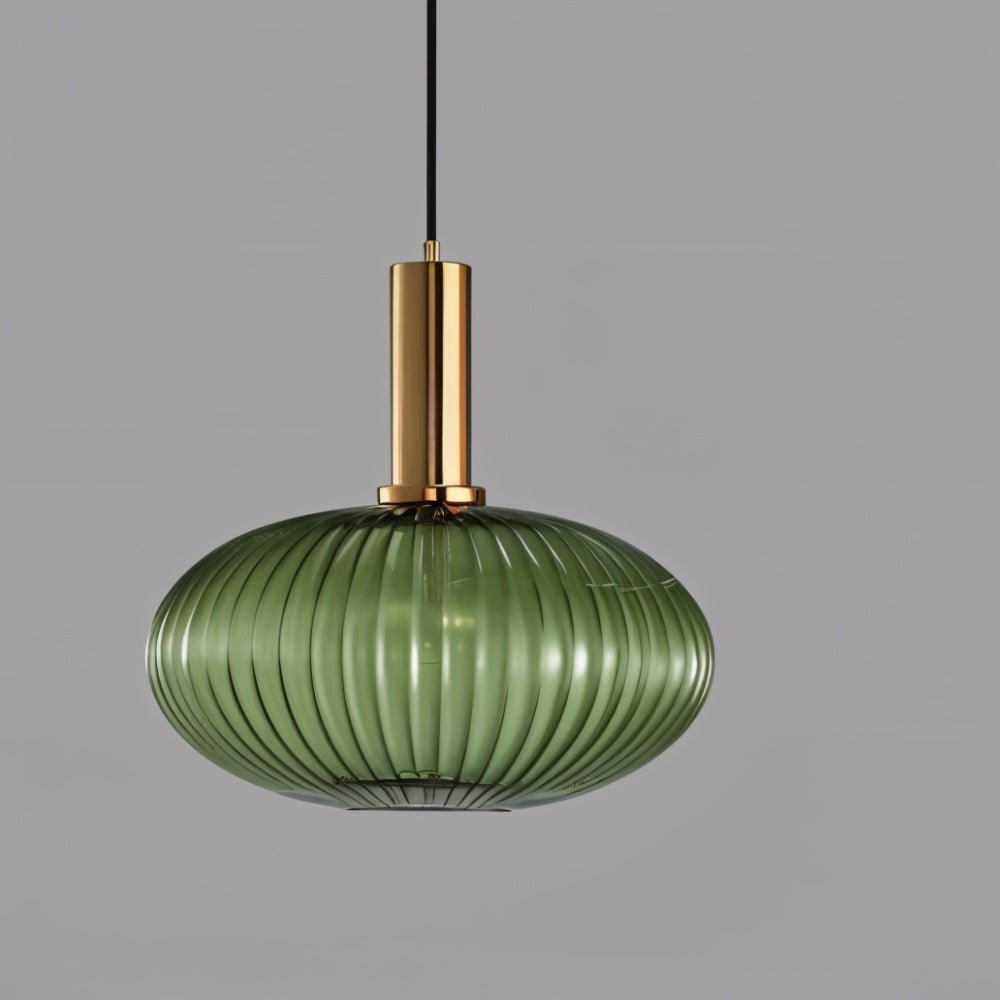 Ribbed Glass Pendant Light | Vintage Luxury with Brass Accents