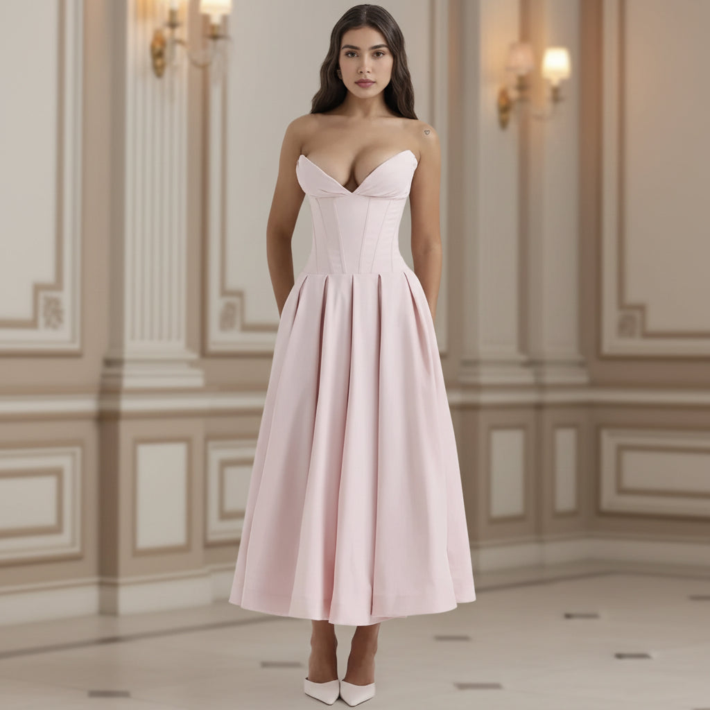 Dress Deep V Neck Summer Casual Flowy Midi Dress