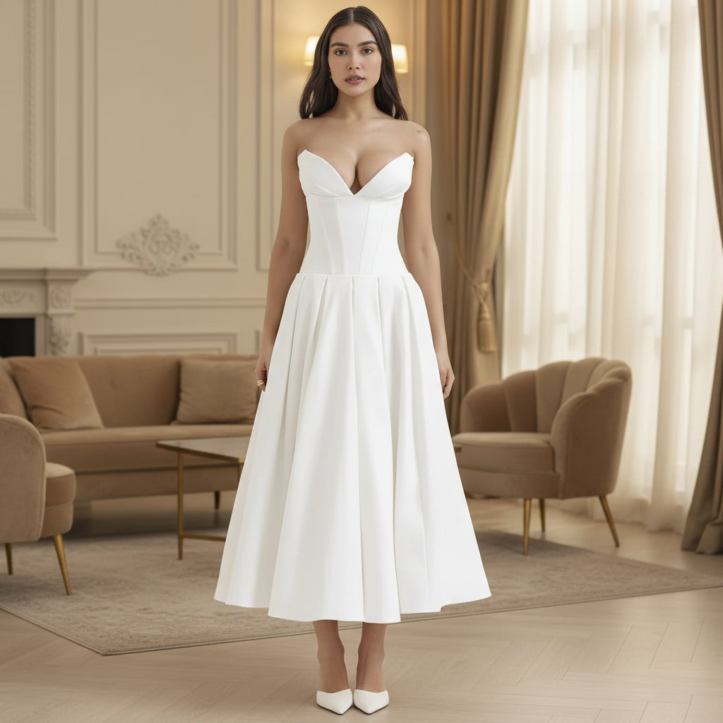 Vestido Midi Fluido Verão Decote V Casual