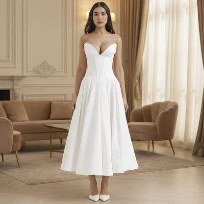 Vestido Midi Fluido Verão Decote V Casual