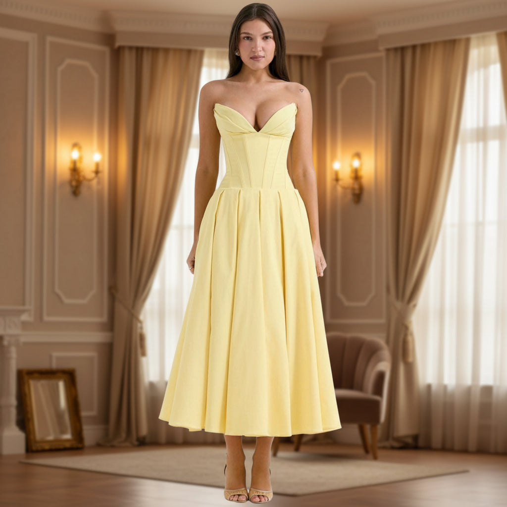 Vestido Midi Fluido Verão Decote V Casual
