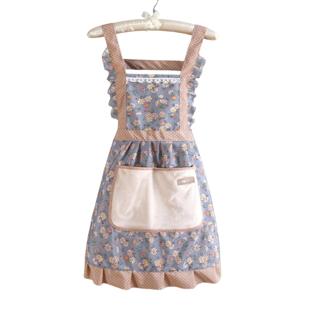 Waterproof Kitchen Floral Apron Pocket Adjustable Strap - Image 2