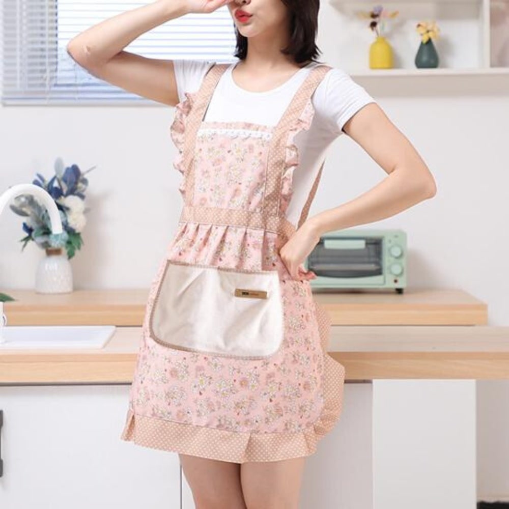Waterproof Kitchen Floral Apron Pocket Adjustable Strap - Image 9