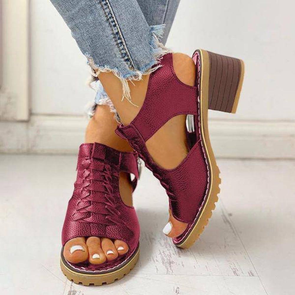 Women's Chunky Heeled Sandals Peep Toe | Fashion Sandals - Image 9