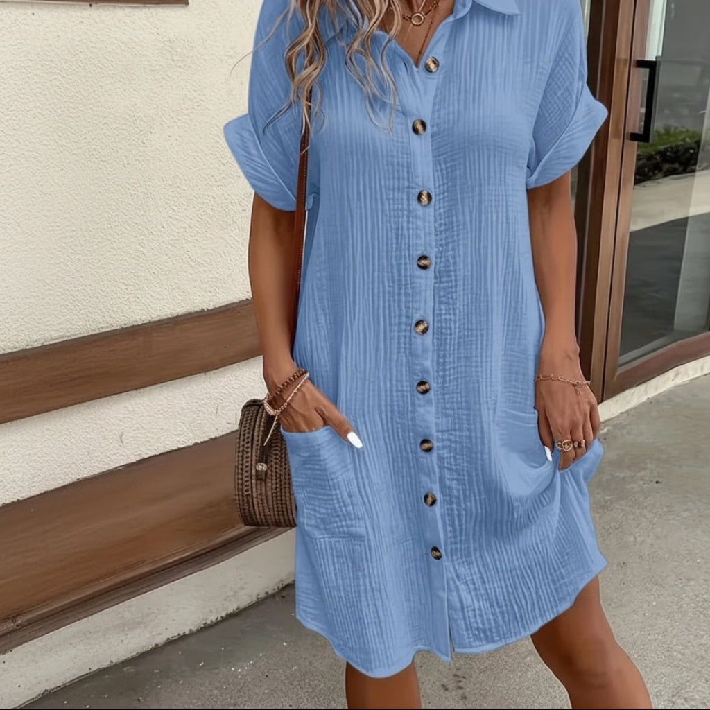 Women's Midi Shirt Dress Casual Short Sleeve | Dress - Image 10