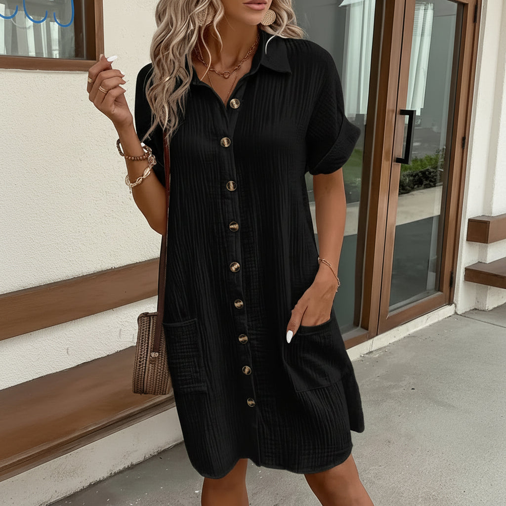 Women's Midi Shirt Dress Casual Short Sleeve | Dress - Image 2