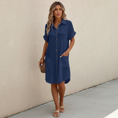 Women's Midi Shirt Dress Casual Short Sleeve | Dress - Image 7