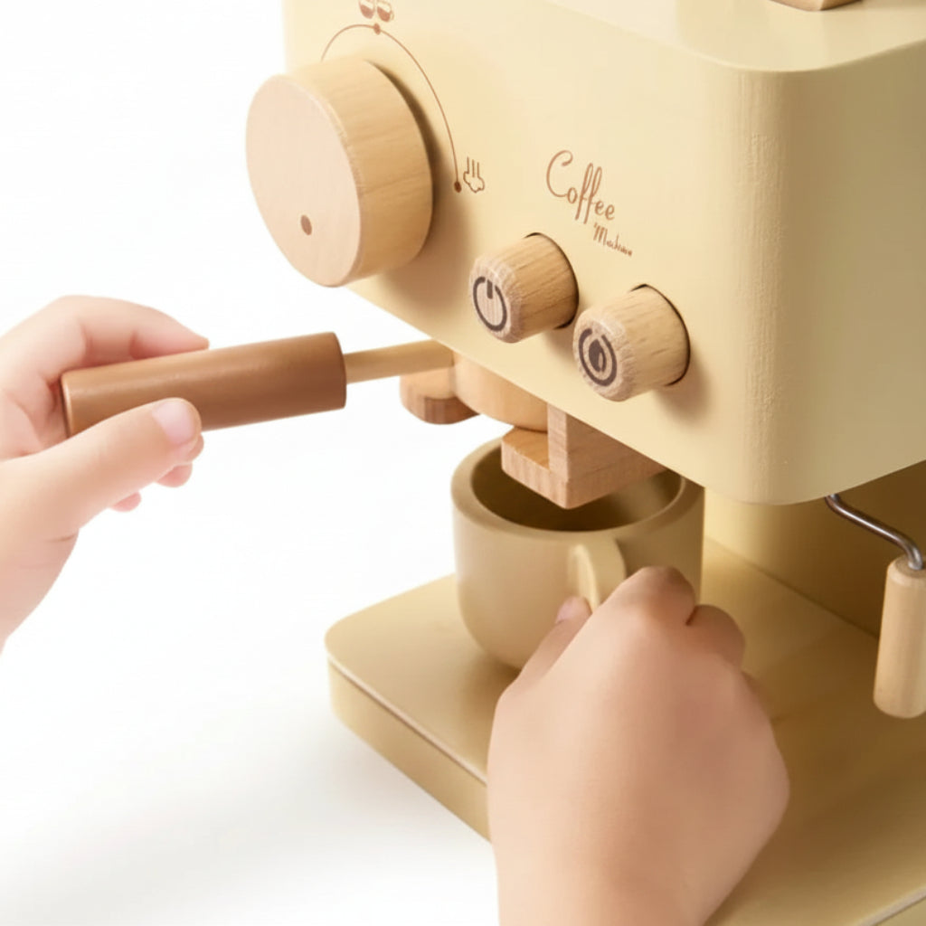 Wooden Coffee Machine Toy Toddlers Pretend Play Kitchen Set - Image 2