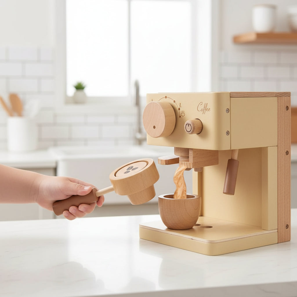 Wooden Coffee Machine Toy Toddlers Pretend Play Kitchen Set - Image 4