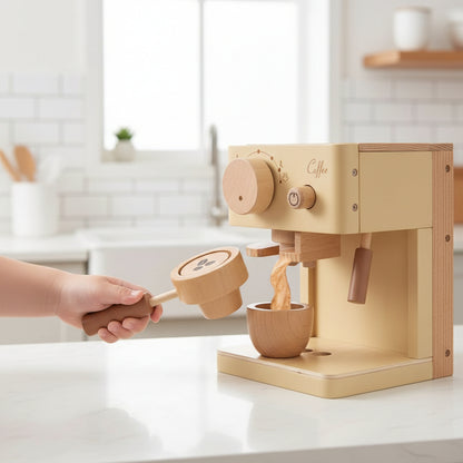 Wooden Coffee Machine Toy Toddlers Pretend Play Kitchen Set - Image 4