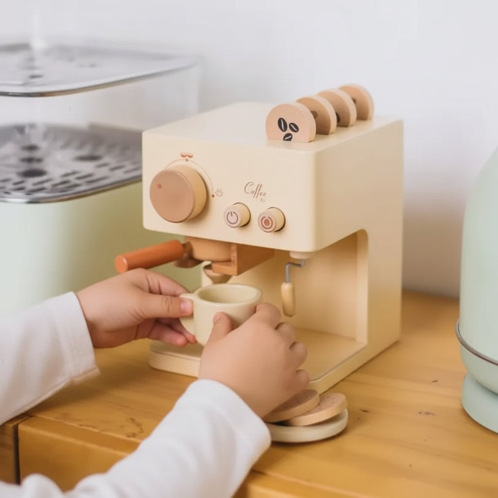 Wooden Coffee Machine Toy Toddlers Pretend Play Kitchen Set - Image 5