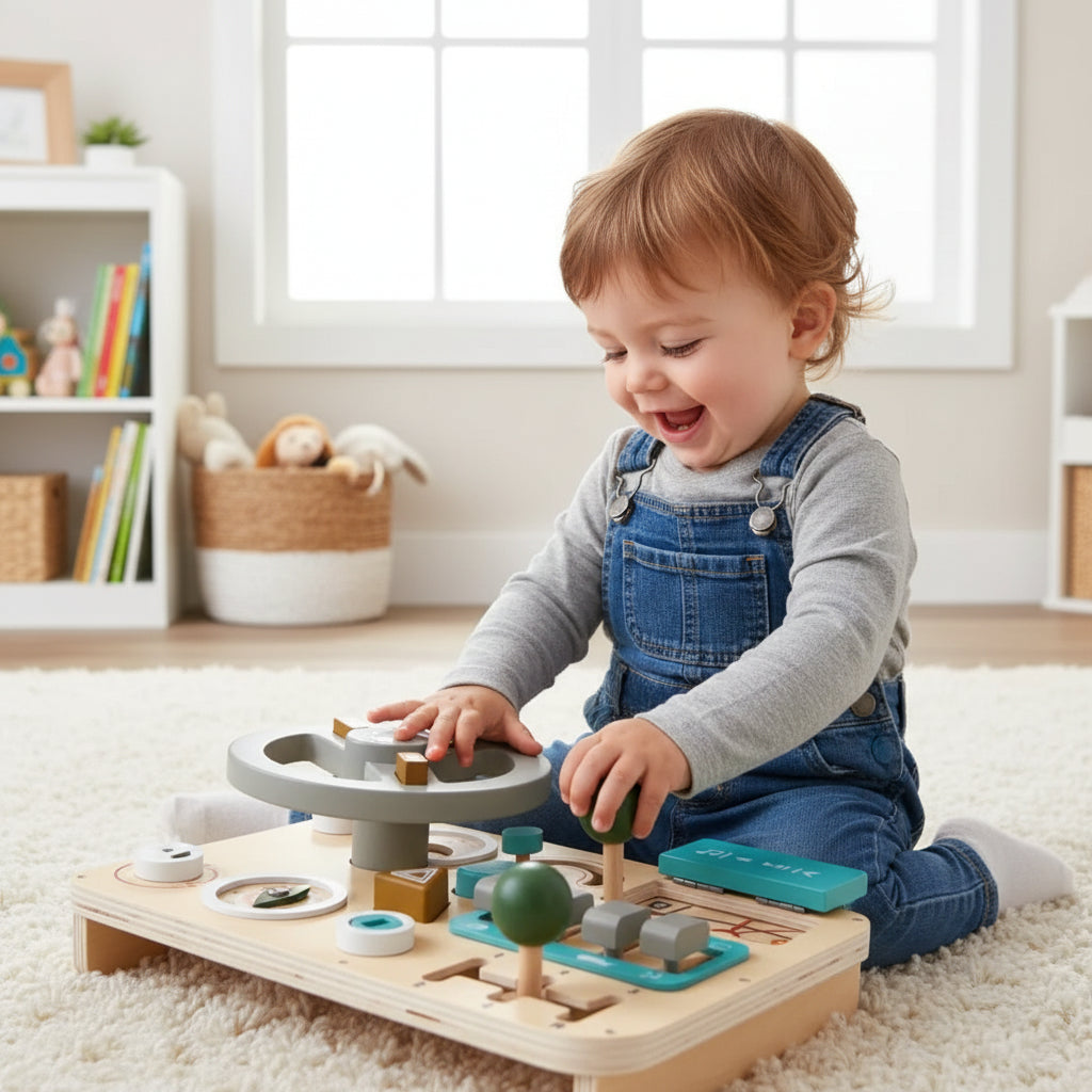 Wooden Steering Wheel Toy Toddlers Imaginative Play Fun - Image 2