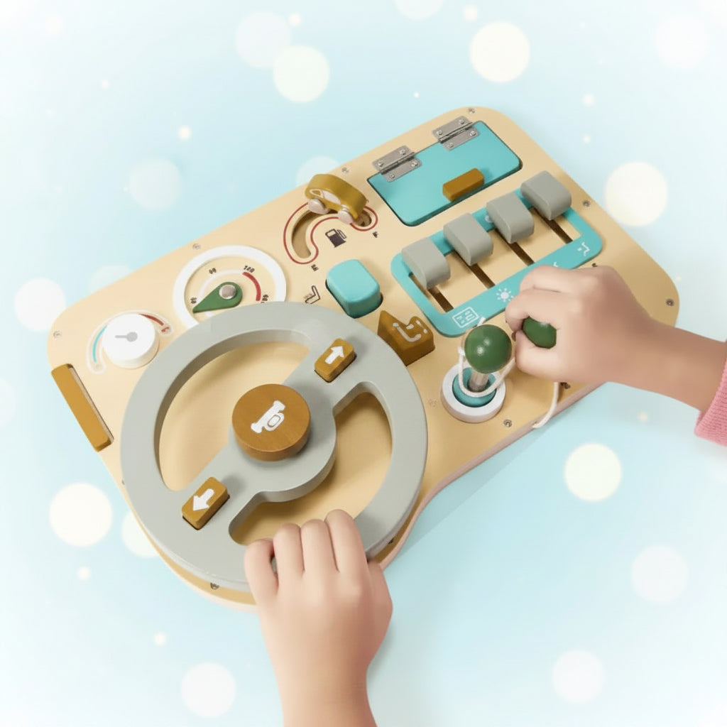 Wooden Steering Wheel Toy Toddlers Imaginative Play Fun - Image 4