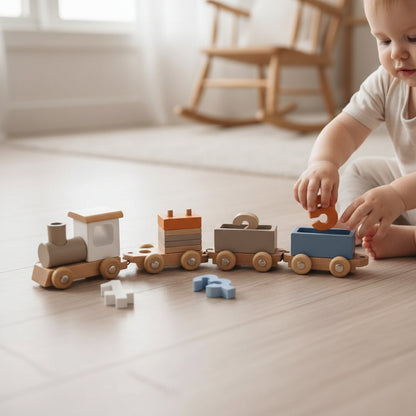 Wooden Train Set Fine Motor Skills Toy Interactive Learning - Image 2