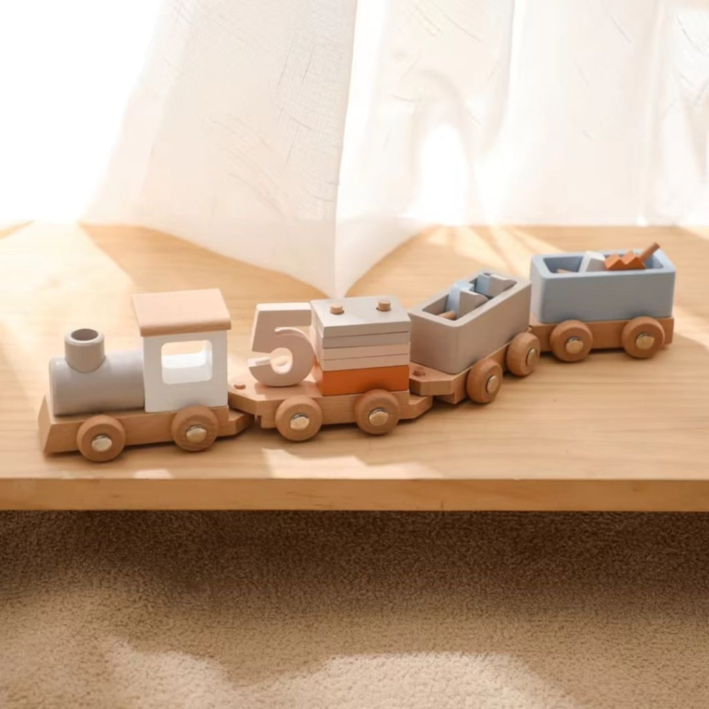 Wooden Train Set Fine Motor Skills Toy Interactive Learning - Image 4